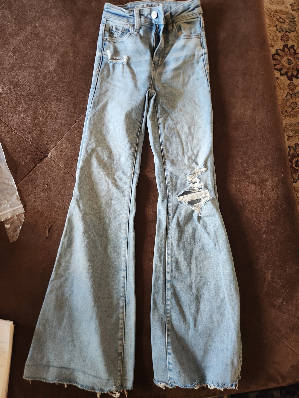 American Eagle Outfitters Light Blue Distressed Flare Jeans